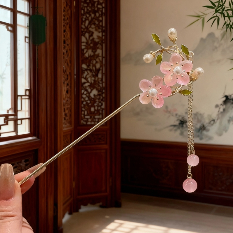 Senā ķīniešu stilā ziedu formas matu sprādze, sakausējums, roku darbs, pavasaris 2025