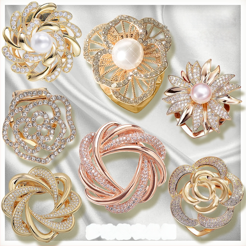 Šalles sprādze un poga ar ziedu motīvu, sakausējums, zeltījums, pielāgojams