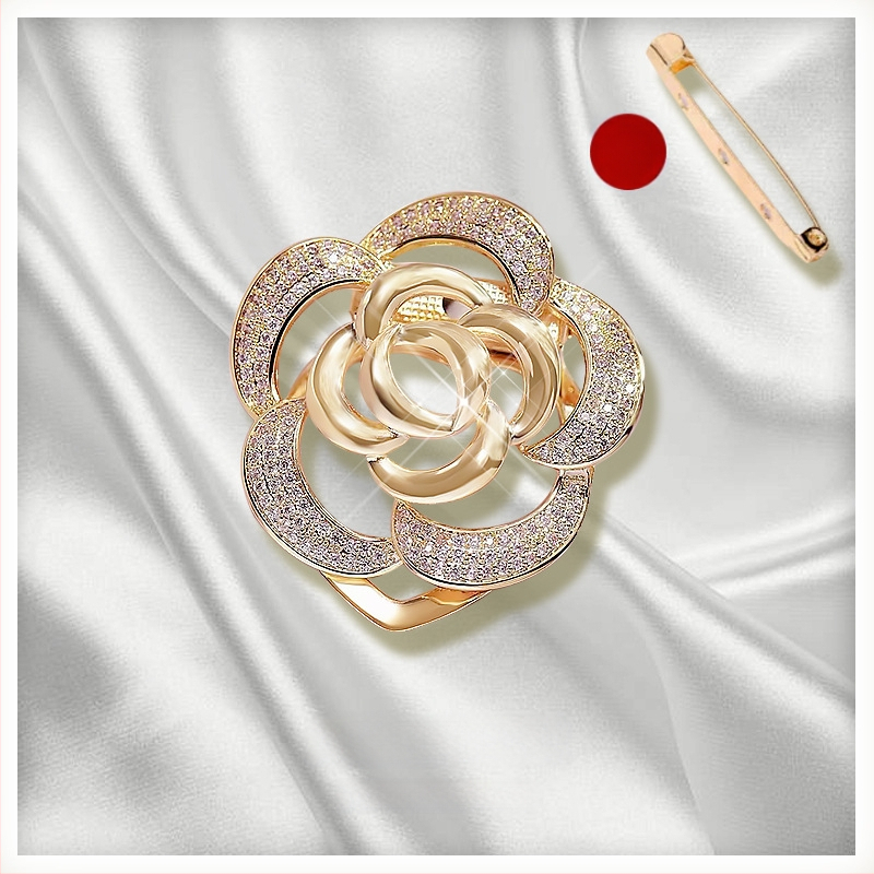 Šalles sprādze un poga ar ziedu motīvu, sakausējums, zeltījums, pielāgojams