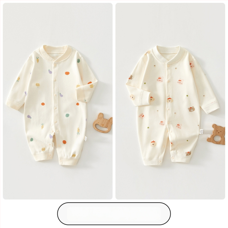 Kūdikio kombinezonas iš 100% medvilnės – unisex, ilgomis rankovėmis, pavasario–rudens sezonui, priekyje užsegamas vienu sageliu