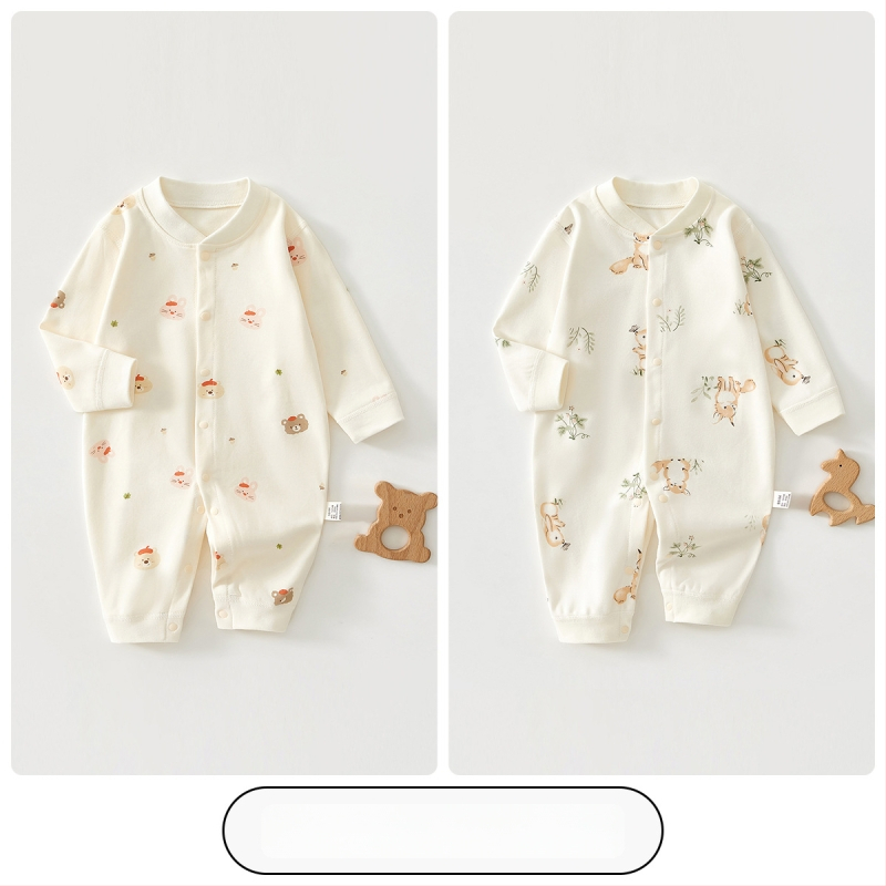 Kūdikio kombinezonas iš 100% medvilnės – unisex, ilgomis rankovėmis, pavasario–rudens sezonui, priekyje užsegamas vienu sageliu