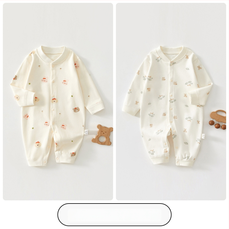 Kūdikio kombinezonas iš 100% medvilnės – unisex, ilgomis rankovėmis, pavasario–rudens sezonui, priekyje užsegamas vienu sageliu