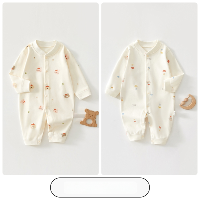 Kūdikio kombinezonas iš 100% medvilnės – unisex, ilgomis rankovėmis, pavasario–rudens sezonui, priekyje užsegamas vienu sageliu