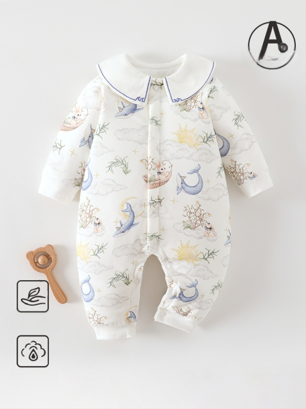 Kūdikio žieminis medvilninis kombinezonas su 60 g pūkų įdaru, priekinis užsegimas, ilgos rankovės