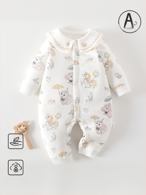 Kūdikio žieminis medvilninis kombinezonas su 60 g pūkų įdaru, priekinis užsegimas, ilgos rankovės