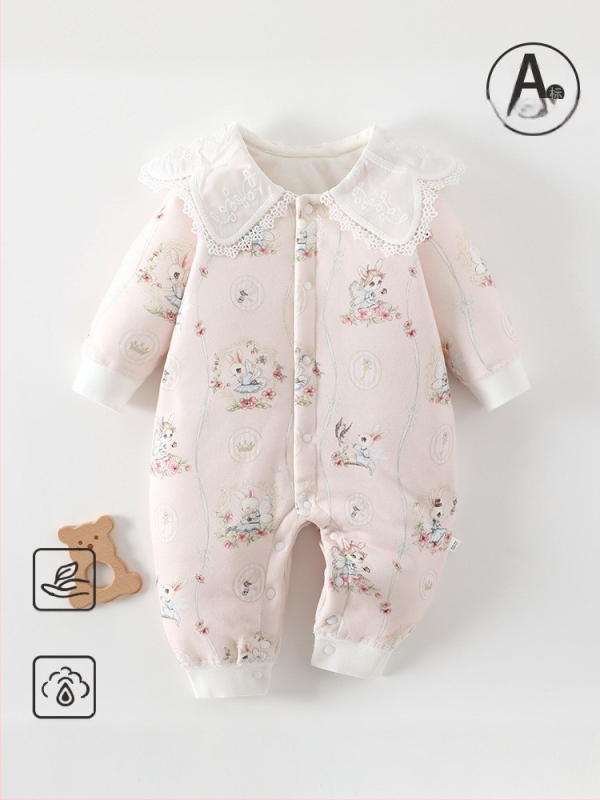 Kūdikio žieminis medvilninis kombinezonas su 60 g pūkų įdaru, priekinis užsegimas, ilgos rankovės