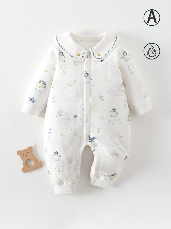 Kūdikio žieminis medvilninis kombinezonas su 60 g pūkų įdaru, priekinis užsegimas, ilgos rankovės