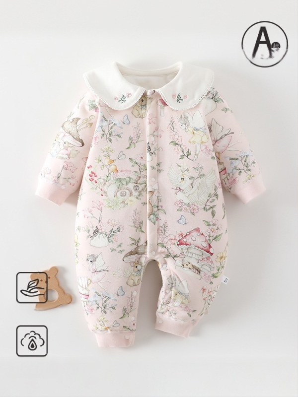 Kūdikio žieminis medvilninis kombinezonas su 60 g pūkų įdaru, priekinis užsegimas, ilgos rankovės