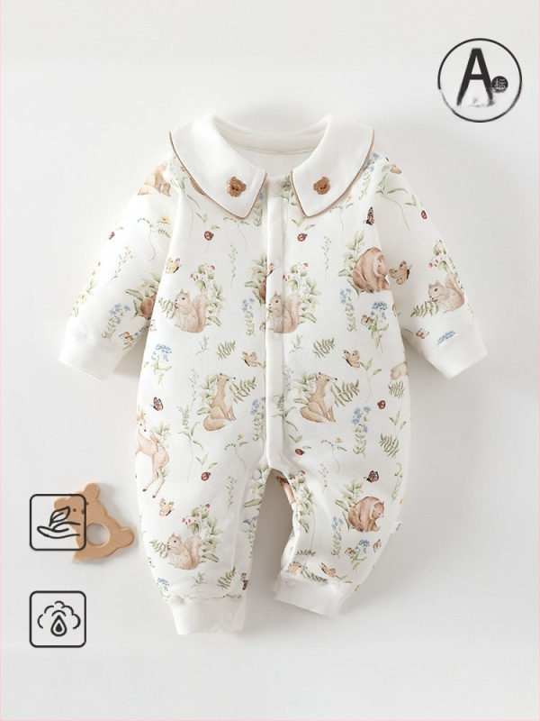 Kūdikio žieminis medvilninis kombinezonas su 60 g pūkų įdaru, priekinis užsegimas, ilgos rankovės