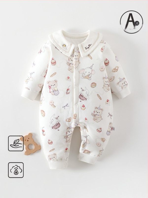 Kūdikio žieminis medvilninis kombinezonas su 60 g pūkų įdaru, priekinis užsegimas, ilgos rankovės