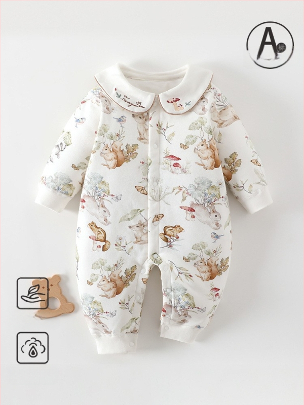 Kūdikio žieminis medvilninis kombinezonas su 60 g pūkų įdaru, priekinis užsegimas, ilgos rankovės