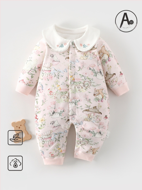 Kūdikio žieminis medvilninis kombinezonas su 60 g pūkų įdaru, priekinis užsegimas, ilgos rankovės