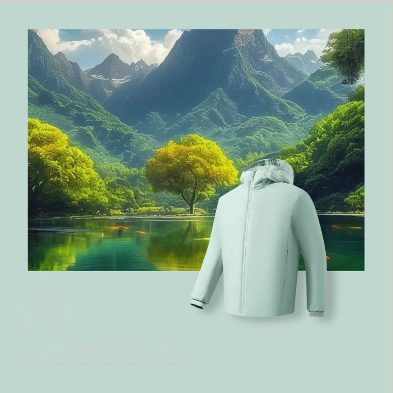 Geacă cu glugă din nylon, umplutură poliesterică, ușoară, călduroasă, cu fermoar