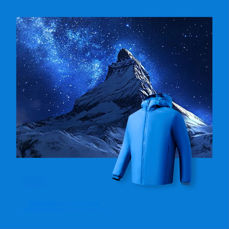 Geacă cu glugă din nylon, umplutură poliesterică, ușoară, călduroasă, cu fermoar