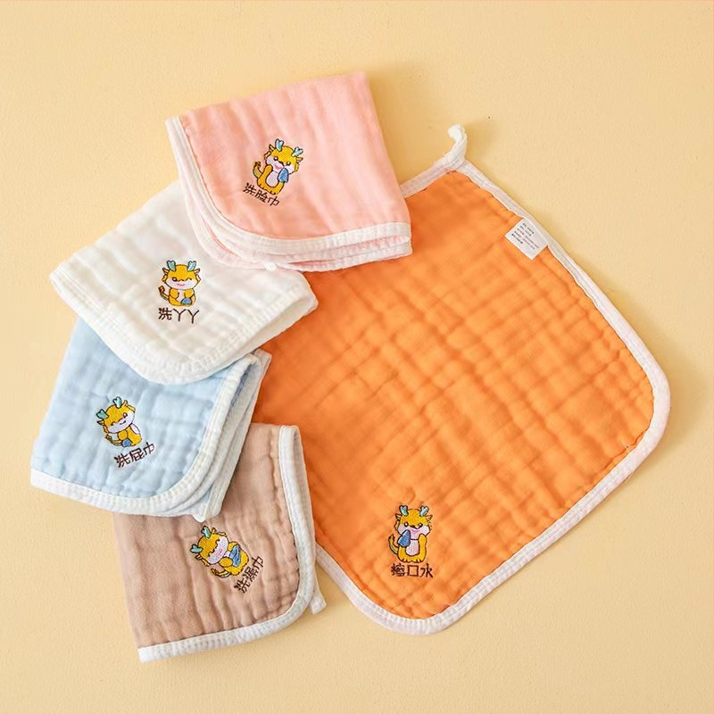 Kokvilnas bērnu marles dvieli ar karikatūras tīģera izšuvumu, sešslāņu, 30 g, 40s diegs