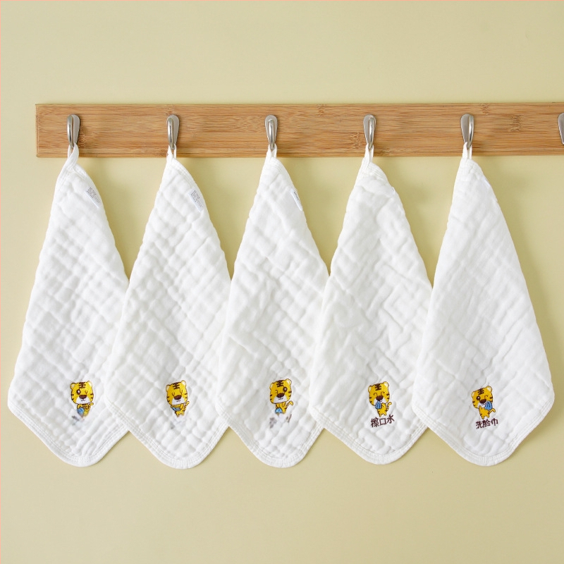 Kokvilnas bērnu marles dvieli ar karikatūras tīģera izšuvumu, sešslāņu, 30 g, 40s diegs