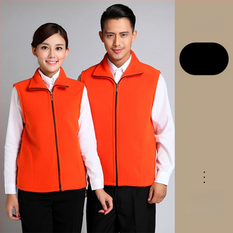 Работна жилетка от полиестер със флисово подплътяване, стояща яка, цип за закопчаване, странични джобове, за есен и зима