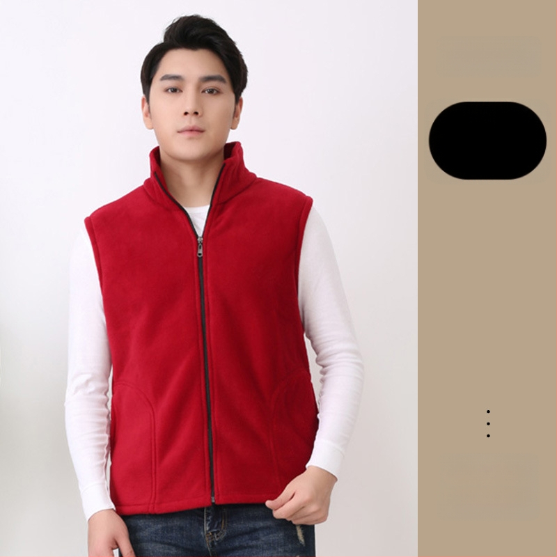 Работна жилетка от полиестер със флисово подплътяване, стояща яка, цип за закопчаване, странични джобове, за есен и зима