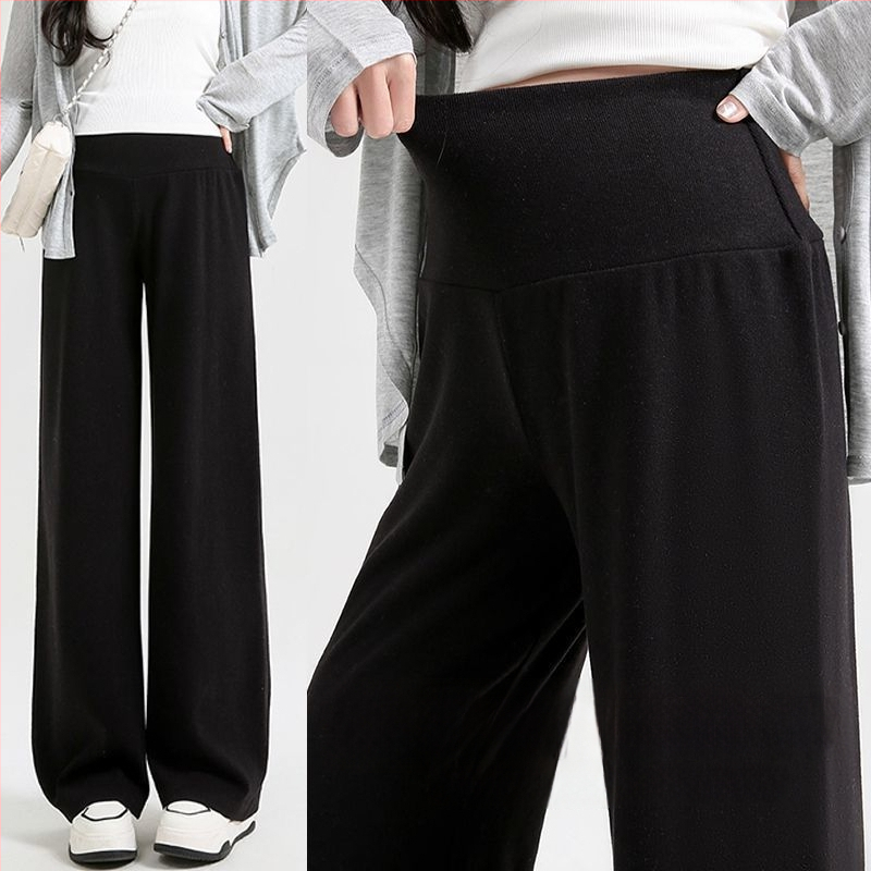 Nėščiųjų plačių kelnių su žemu juosmeniu, be spaudimo pilvui, Chenille pamušalas