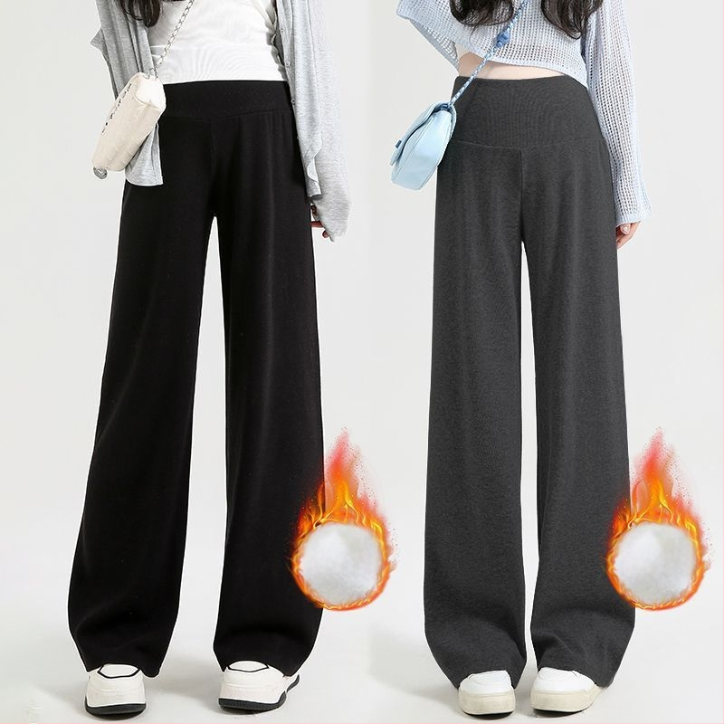 Nėščiųjų plačių kelnių su žemu juosmeniu, be spaudimo pilvui, Chenille pamušalas