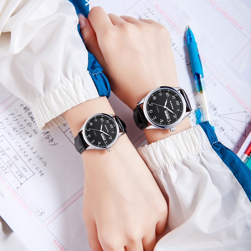 Bao Sizhe Pāris pulksteņi ar automātisko mehānismu, kalendārs un nedēļas rādītājs, gaismas rādītāji, īsta ādas siksna, ūdens izturība 30m