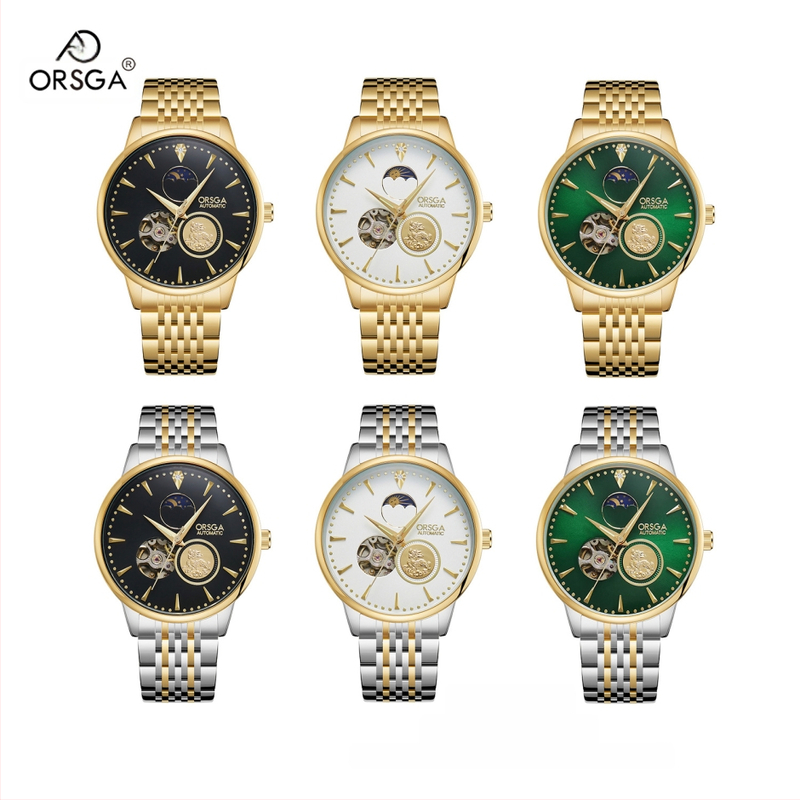 ORSGA Mehāniskais pulkstenis ar mēness fāzi un mehānisma skatlogu; Mehānisms: Oriģinālais mehānisis mehānisms (Āzijas izcelsme); Korpuss: sakausējums; Siksna: nerūsējošais tērauds; Ūdensizturība: 30M