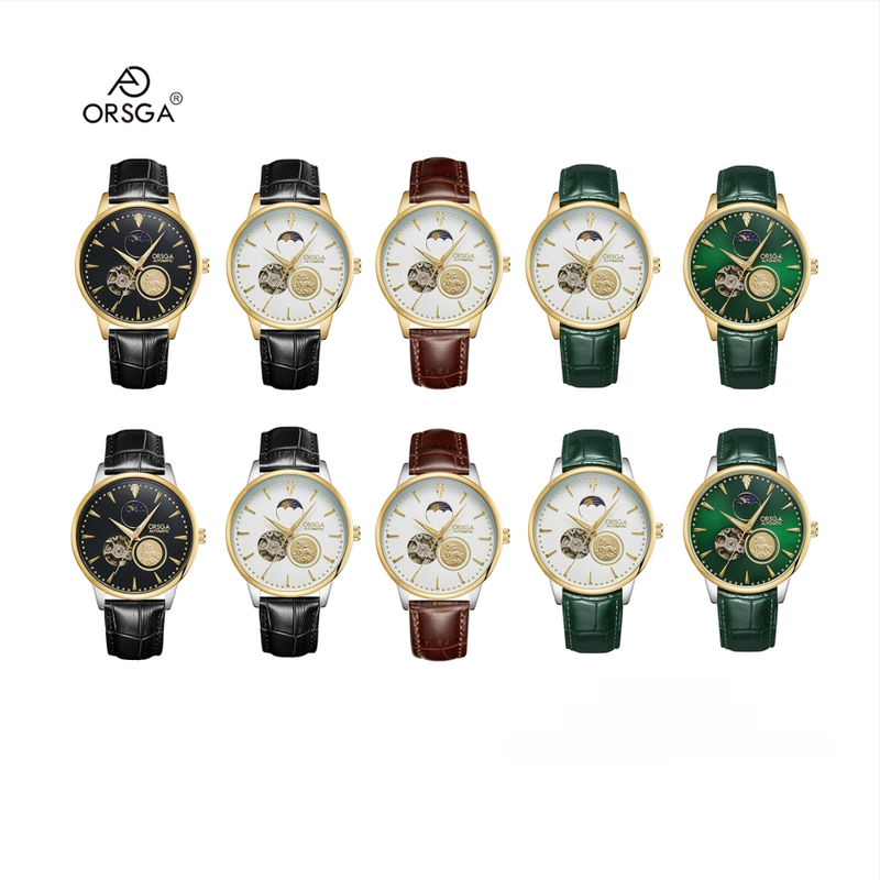 ORSGA Mehāniskais pulkstenis ar mēness fāzi un mehānisma skatlogu; Mehānisms: Oriģinālais mehānisis mehānisms (Āzijas izcelsme); Korpuss: sakausējums; Siksna: nerūsējošais tērauds; Ūdensizturība: 30M