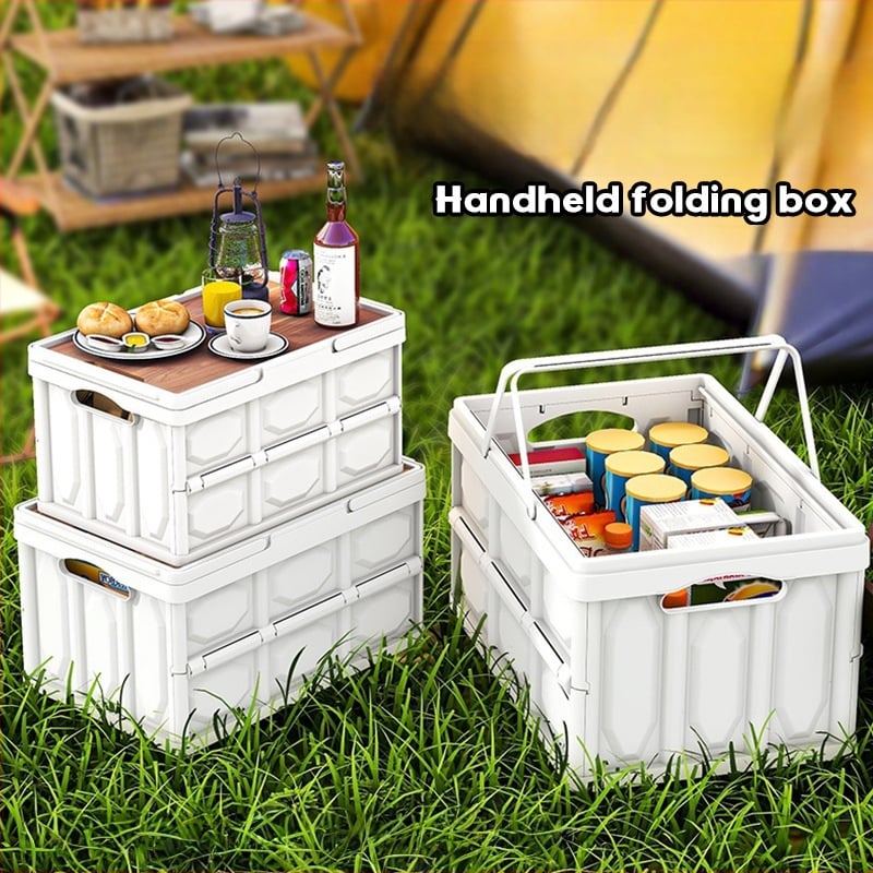 Sulankstoma laikymo dėžė su mediniu dangteliu ir rankena; talpa 30–40 L; PP medžiaga