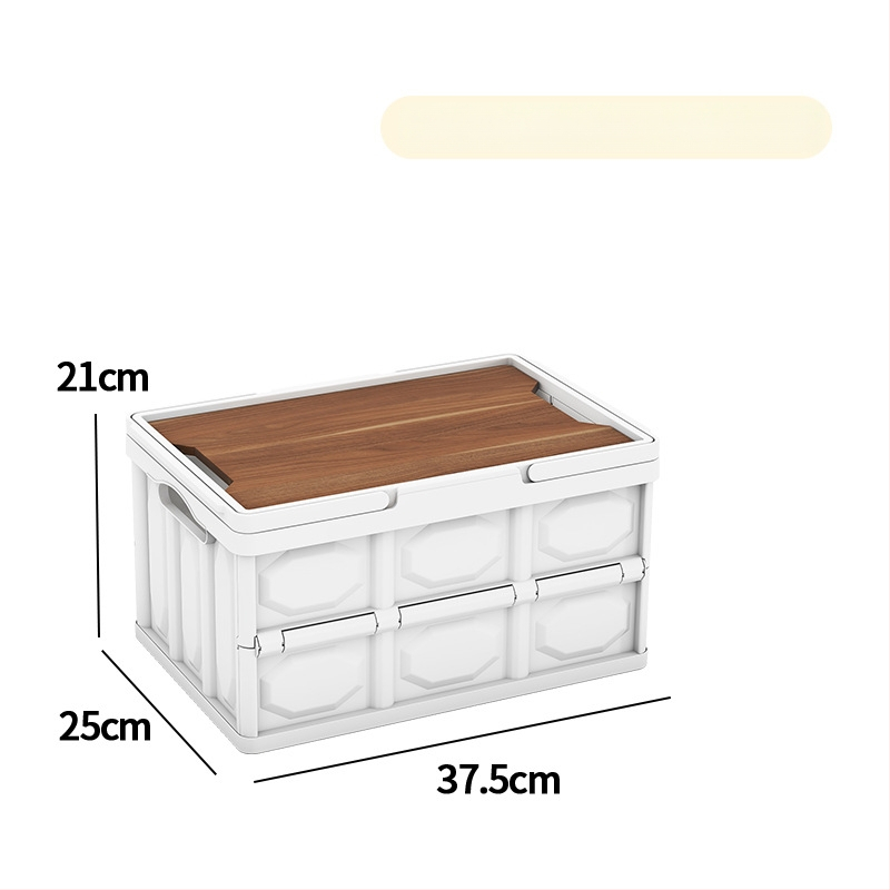 Sulankstoma laikymo dėžė su mediniu dangteliu ir rankena; talpa 30–40 L; PP medžiaga