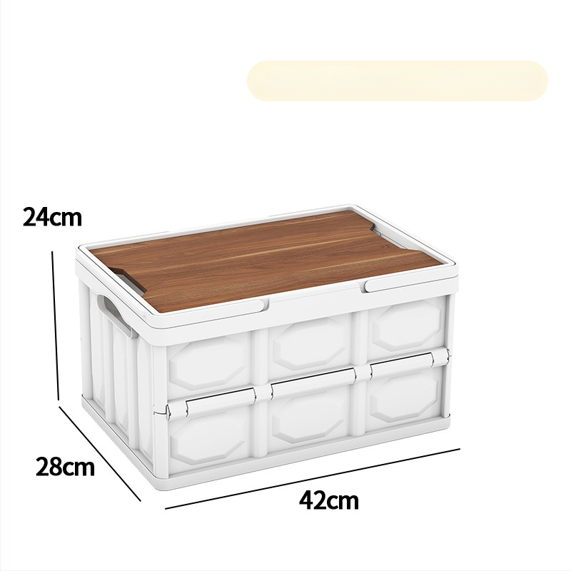 Sulankstoma laikymo dėžė su mediniu dangteliu ir rankena; talpa 30–40 L; PP medžiaga