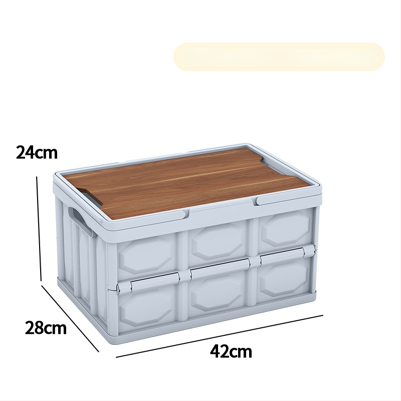 Sulankstoma laikymo dėžė su mediniu dangteliu ir rankena; talpa 30–40 L; PP medžiaga