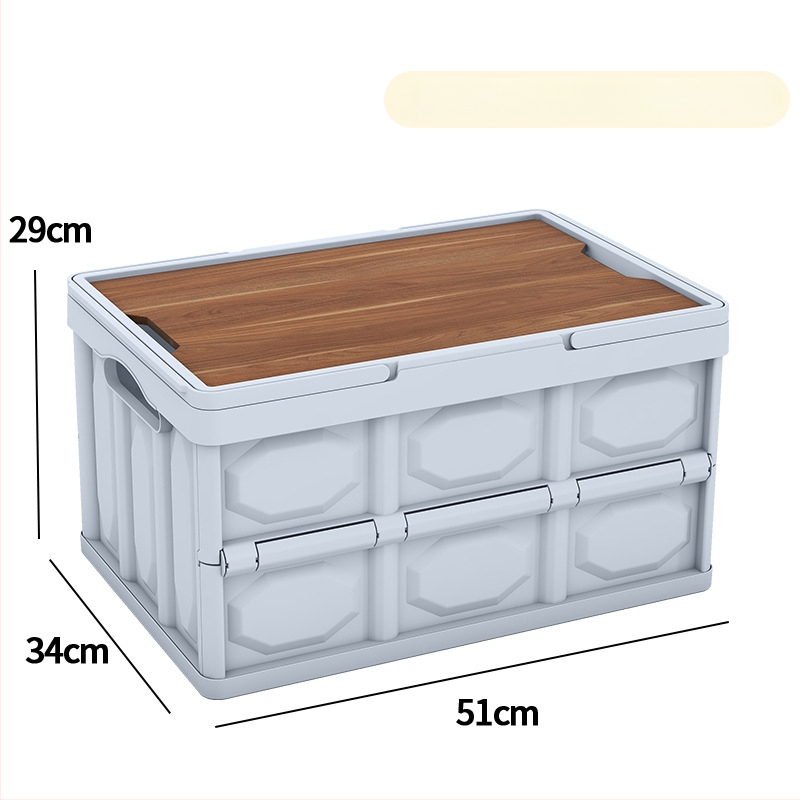 Sulankstoma laikymo dėžė su mediniu dangteliu ir rankena; talpa 30–40 L; PP medžiaga