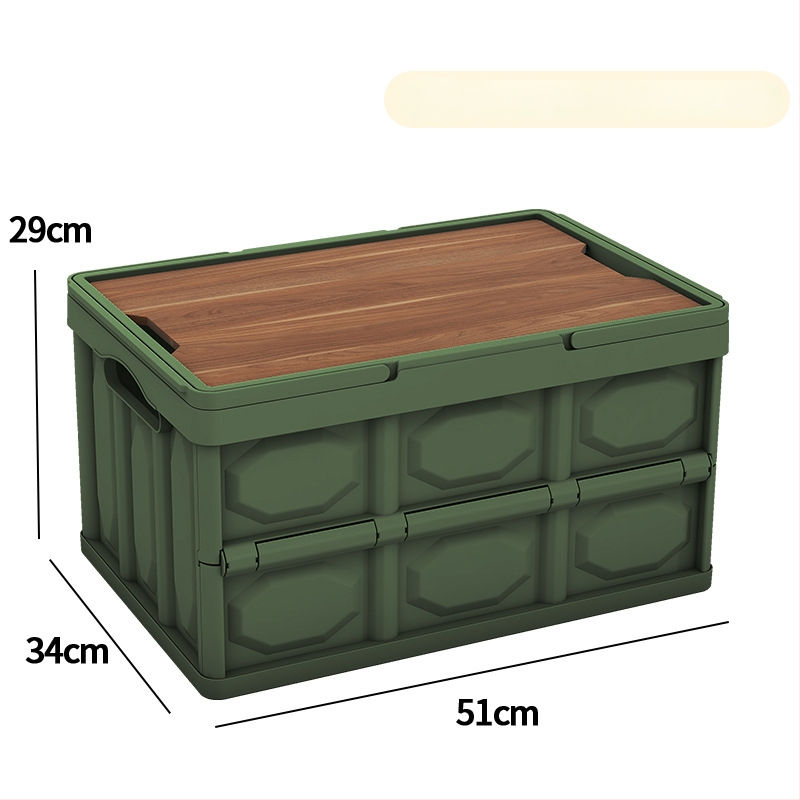 Sulankstoma laikymo dėžė su mediniu dangteliu ir rankena; talpa 30–40 L; PP medžiaga