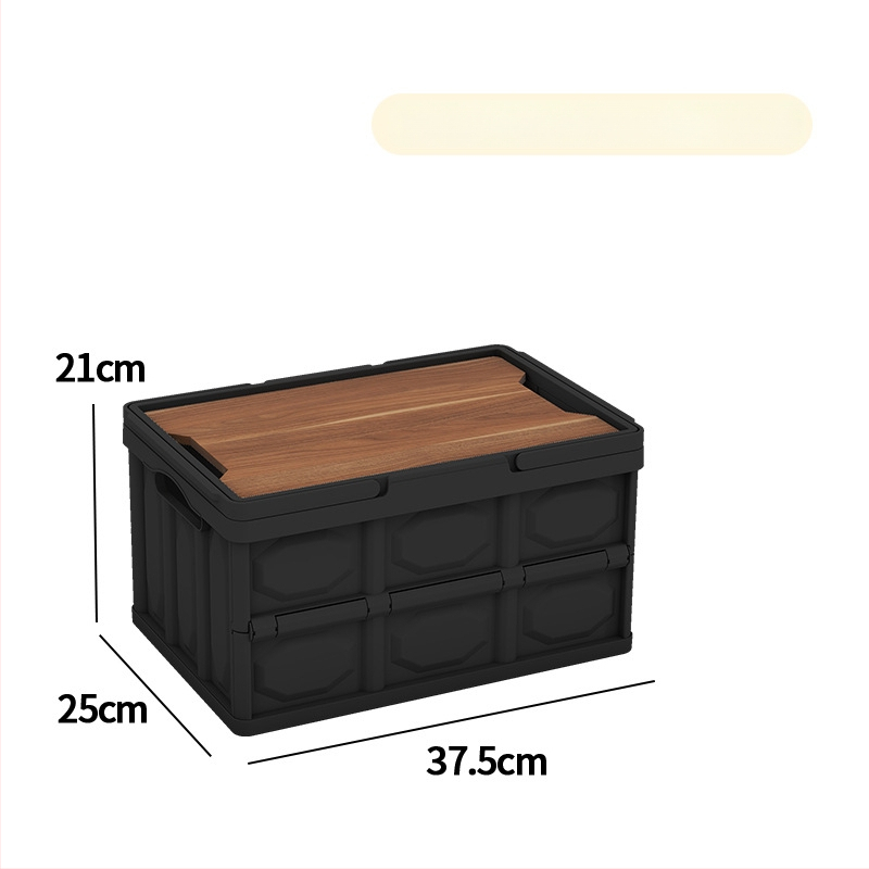 Sulankstoma laikymo dėžė su mediniu dangteliu ir rankena; talpa 30–40 L; PP medžiaga