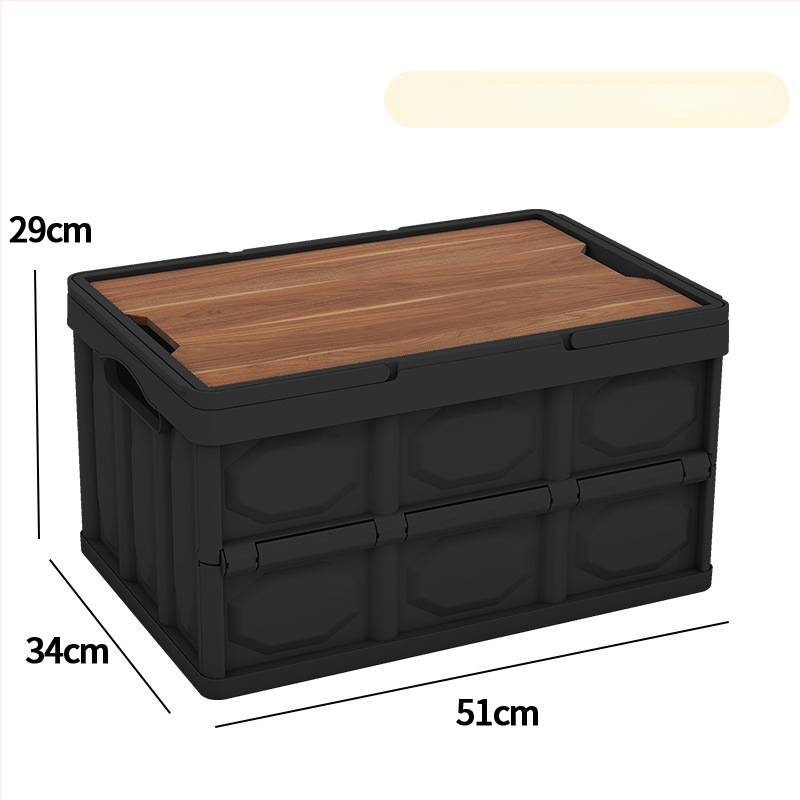 Sulankstoma laikymo dėžė su mediniu dangteliu ir rankena; talpa 30–40 L; PP medžiaga