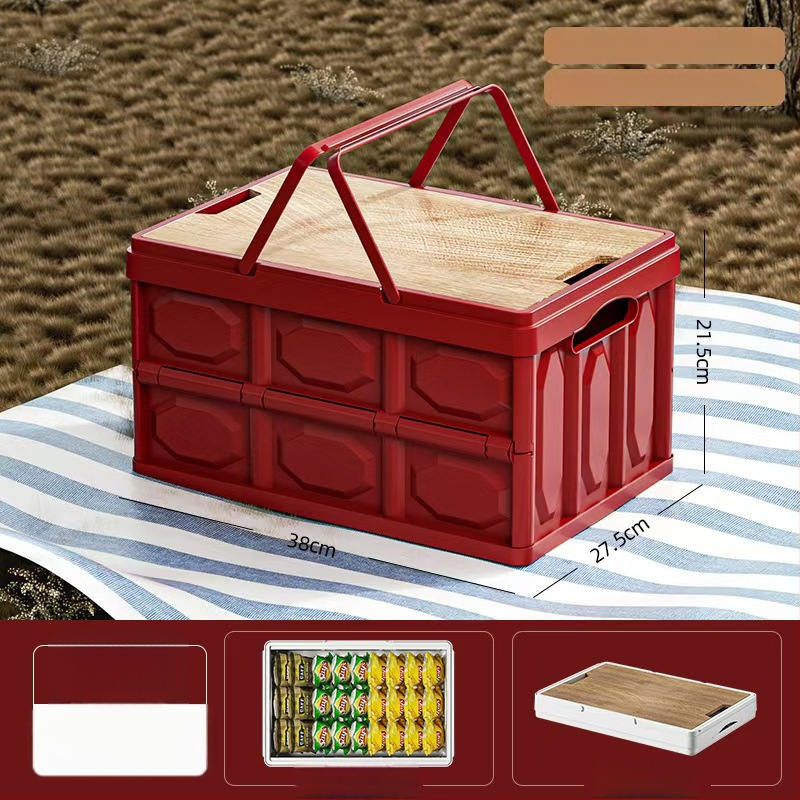 Sulankstoma laikymo dėžė su mediniu dangteliu ir rankena; talpa 30–40 L; PP medžiaga