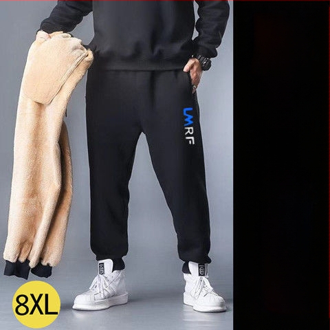 Vīriešu velveteena sporta bikses ar fleece iekšdējais oderējums, brīvs piegriezums, augsta josta, bieza ziemas bikses