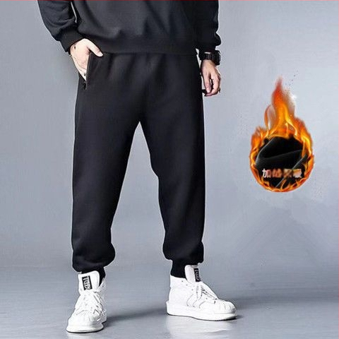 Vīriešu velveteena sporta bikses ar fleece iekšdējais oderējums, brīvs piegriezums, augsta josta, bieza ziemas bikses