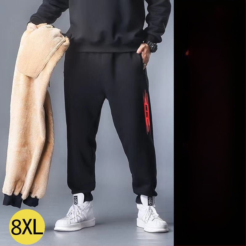 Vīriešu velveteena sporta bikses ar fleece iekšdējais oderējums, brīvs piegriezums, augsta josta, bieza ziemas bikses