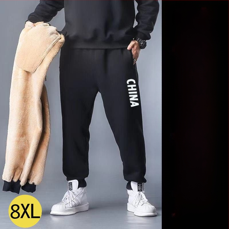 Vīriešu velveteena sporta bikses ar fleece iekšdējais oderējums, brīvs piegriezums, augsta josta, bieza ziemas bikses