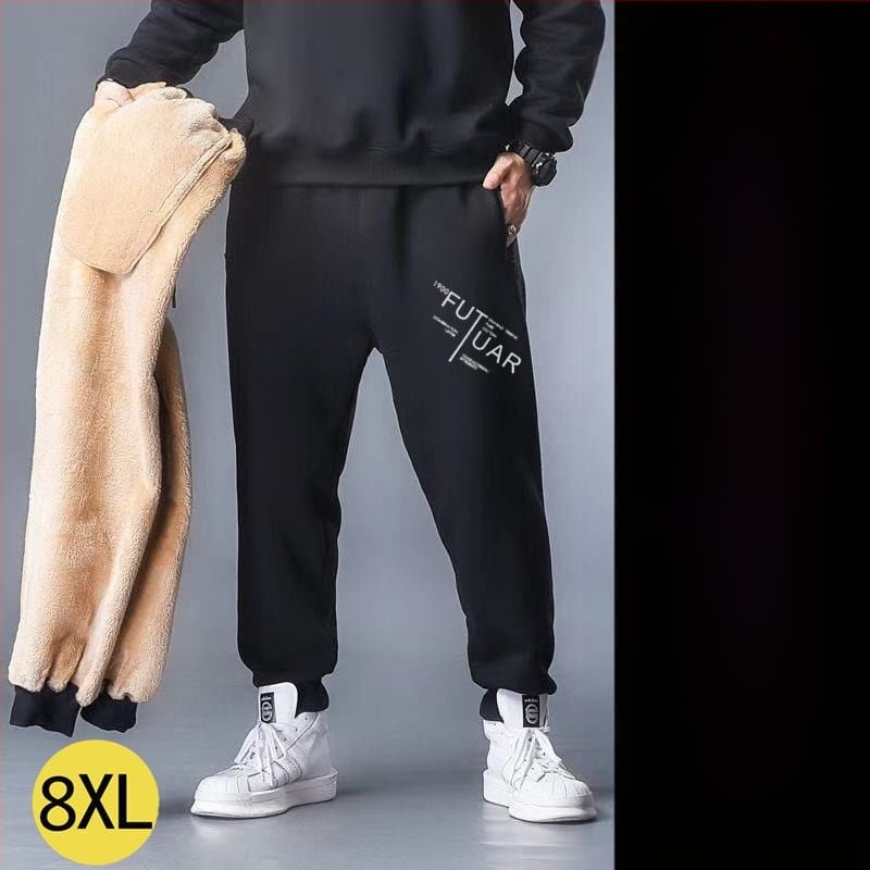 Vīriešu velveteena sporta bikses ar fleece iekšdējais oderējums, brīvs piegriezums, augsta josta, bieza ziemas bikses