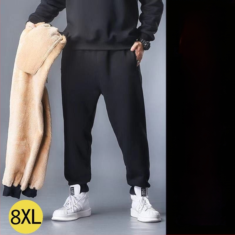 Vīriešu velveteena sporta bikses ar fleece iekšdējais oderējums, brīvs piegriezums, augsta josta, bieza ziemas bikses