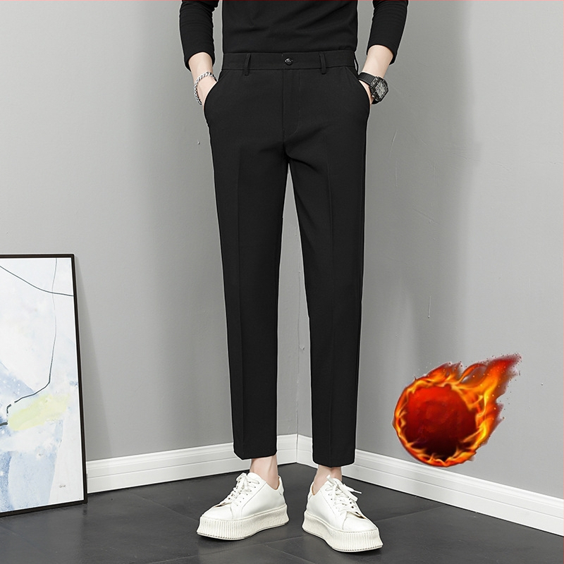 Vyriski tiesūs kelnes, 9/10 ilgio, vidurio liemuo, madingas stilius, pagrindinė medžiaga: triušio kailis