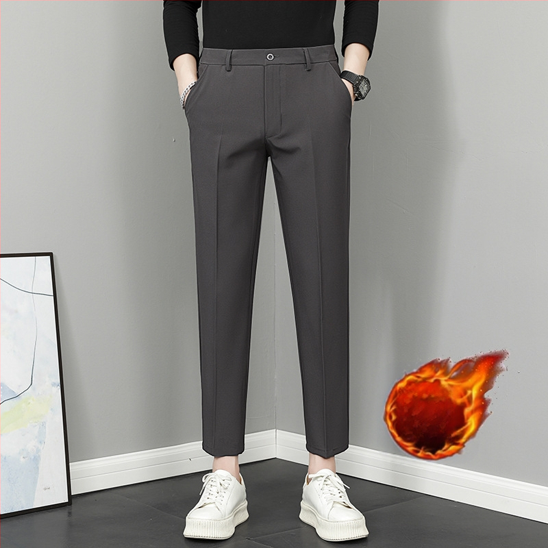 Vyriski tiesūs kelnes, 9/10 ilgio, vidurio liemuo, madingas stilius, pagrindinė medžiaga: triušio kailis