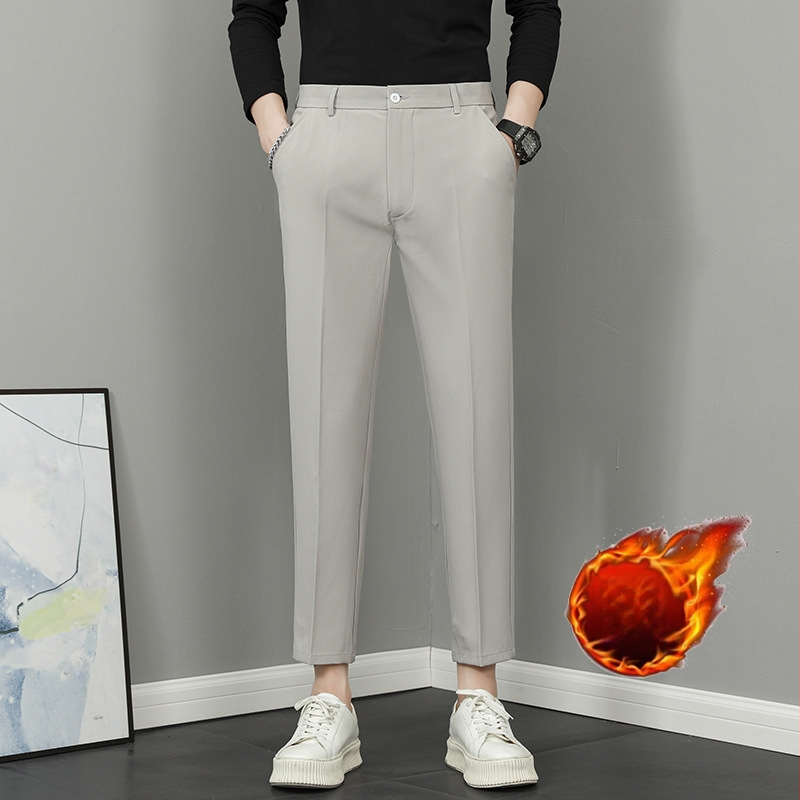 Vyriski tiesūs kelnes, 9/10 ilgio, vidurio liemuo, madingas stilius, pagrindinė medžiaga: triušio kailis