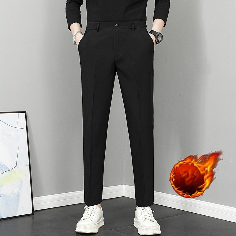 Vyriski tiesūs kelnes, 9/10 ilgio, vidurio liemuo, madingas stilius, pagrindinė medžiaga: triušio kailis