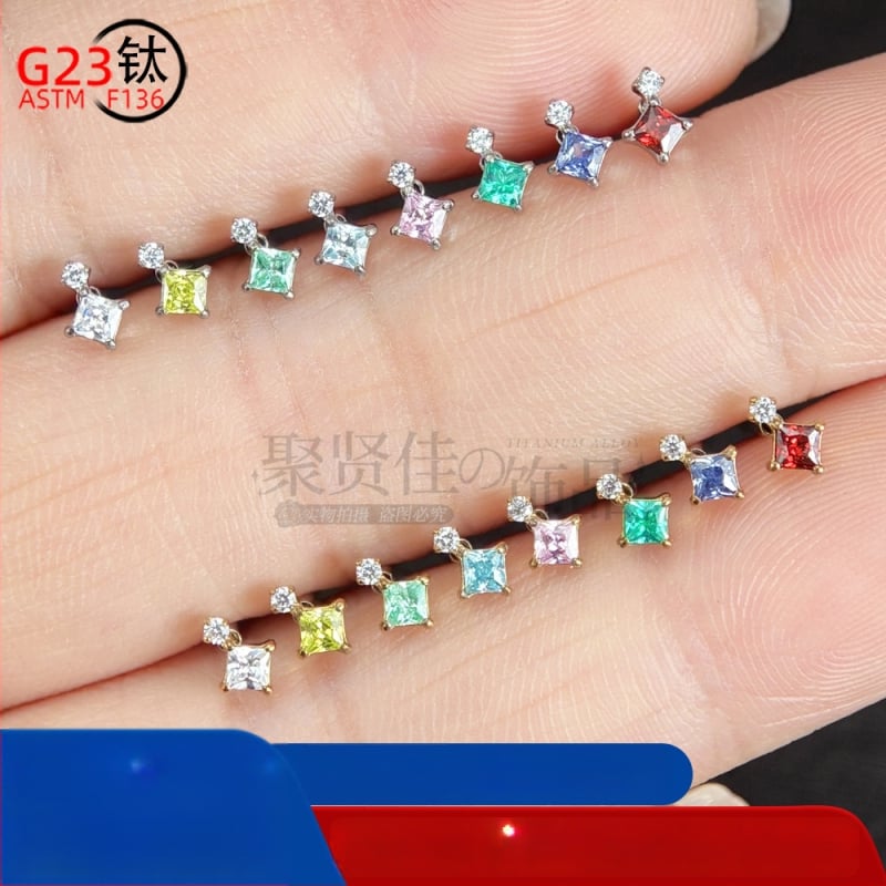 Σετ piercing από κράμα τιτανίου με ζιρκόνια – γεωμετρικά unisex σκουλαρίκια για τα αυτιά, ρινικά studs και studs χειλιών, εσωτερική βίδα, καθαρότητα G23