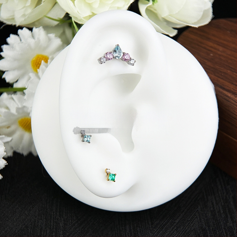 Σετ piercing από κράμα τιτανίου με ζιρκόνια – γεωμετρικά unisex σκουλαρίκια για τα αυτιά, ρινικά studs και studs χειλιών, εσωτερική βίδα, καθαρότητα G23