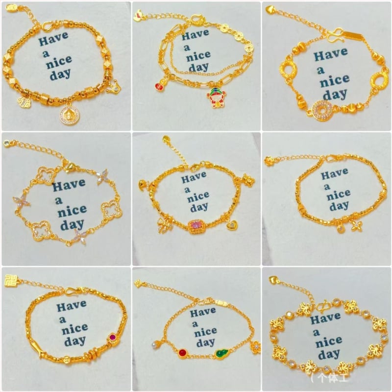 Гривна за жени от мед с златно покритие, четирилистна детелина и емалена панделка, регулираема