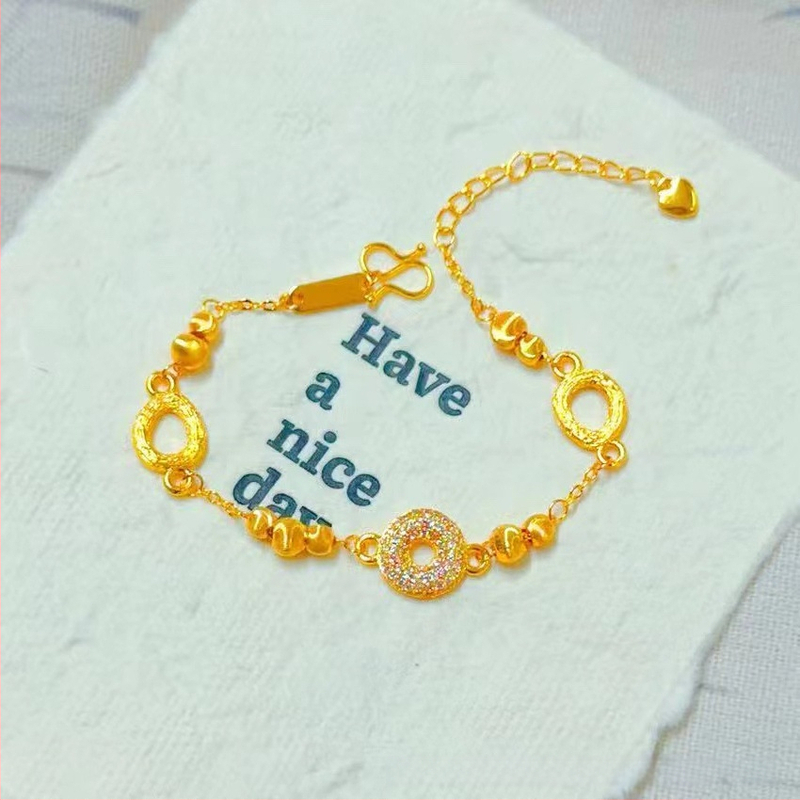 Гривна за жени от мед с златно покритие, четирилистна детелина и емалена панделка, регулираема